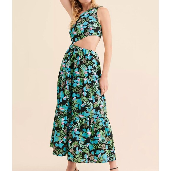 Moon River UO Womens Floral Dani Cut Out One Shoulder Maxi Dress Size Large Blue - Picture 1 of 13
